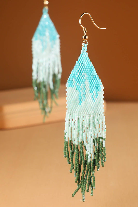 Ombre Beaded Fringe Earrings (Long Statement Dangles)