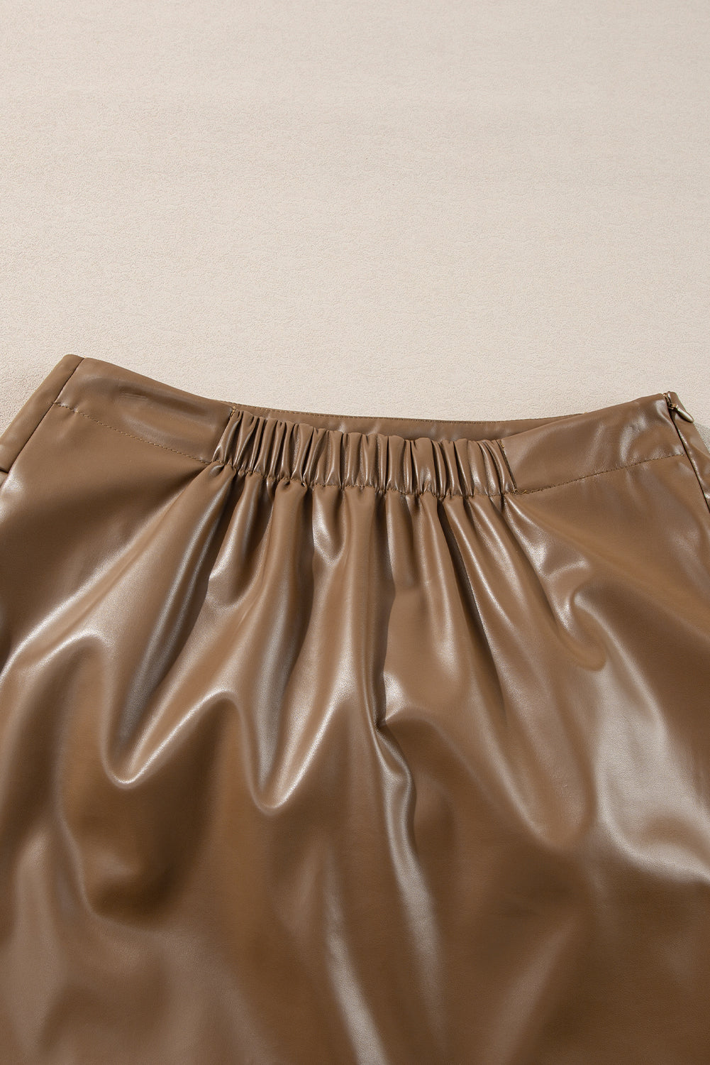 Women's Faux Leather Tie-Wrap Mini Skirt - Olive Green