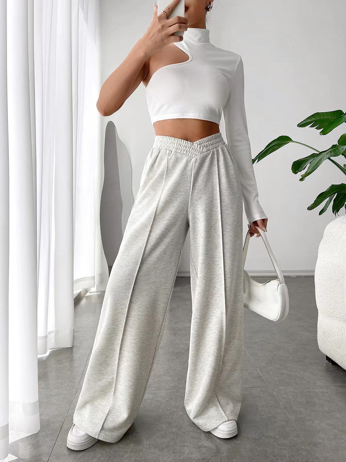 V-Shape Elastic Waist Wide-Leg Pants