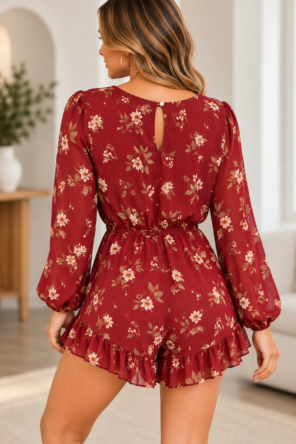 Alter'd State Burgundy Floral Wrap Romper – Size S