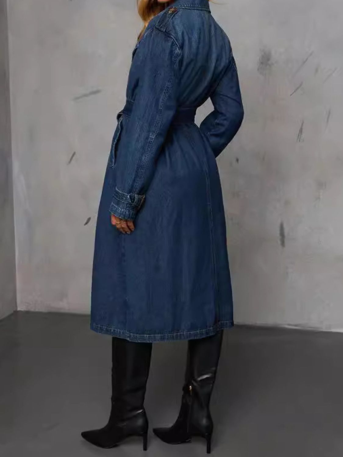 Longline Double-Breasted Denim Trench Coat