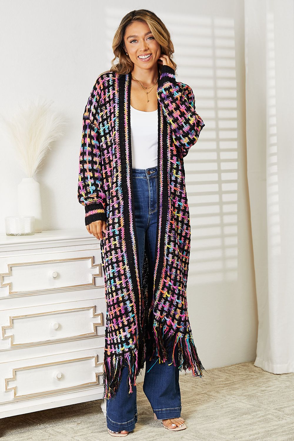 Vibrant Multicolor Fringe Cardigan