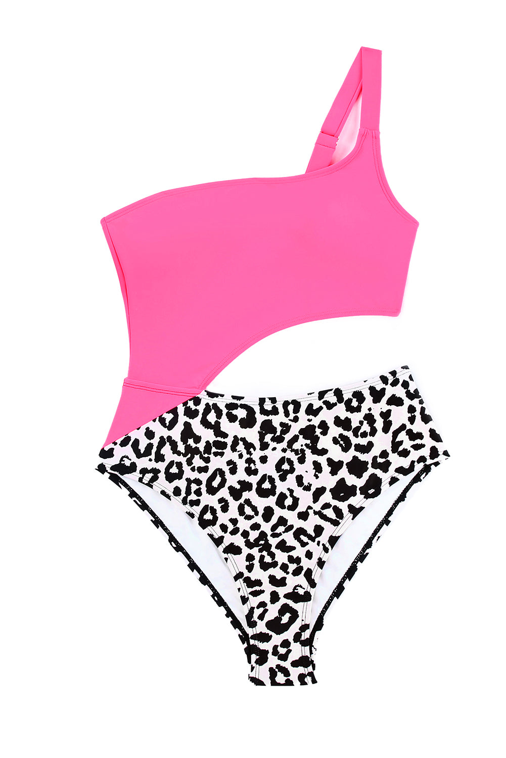 One-Shoulder Neon Pink & Leopard Print Swimsuit