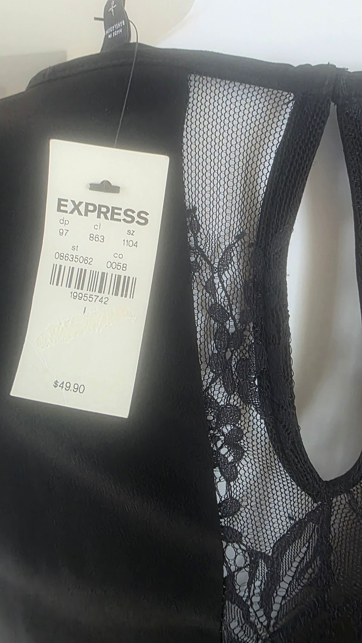 Express Black Lace-Back Wrap Peplum Top – Size L NWT
