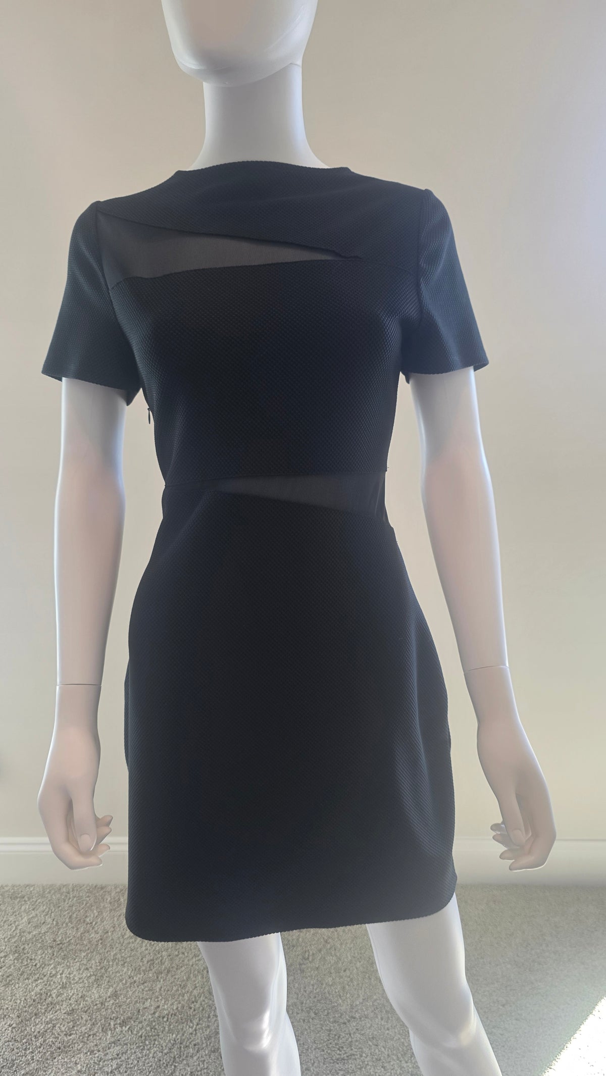 Express Black Geometric Sheer-Panel Dress – Size 12