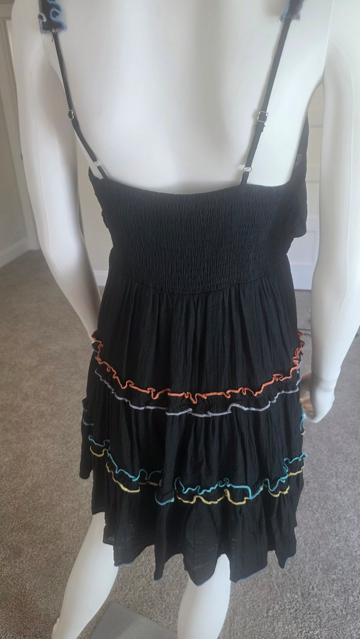 Entro Black Ruffle Mini Dress with Contrast Trim – Size L