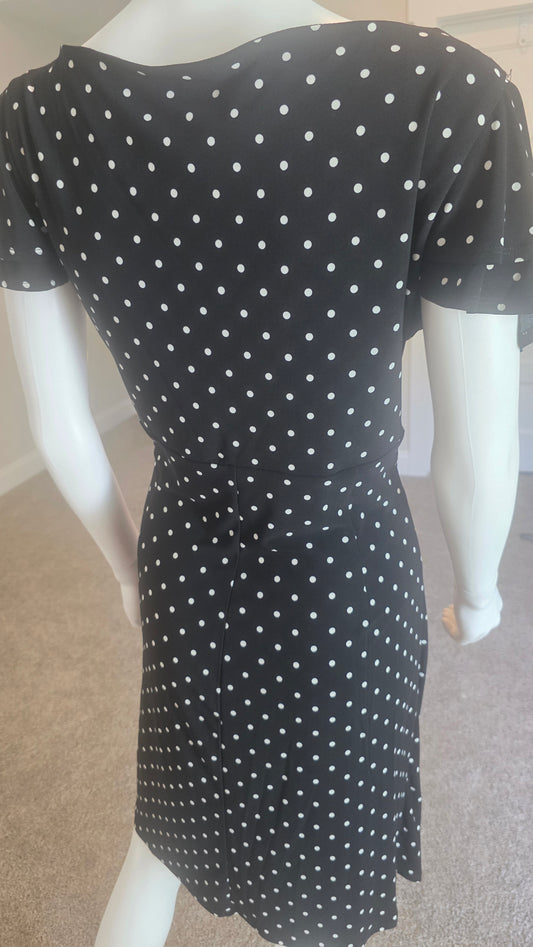 Anne Klein Black Polka Dot Wrap Dress – Size 12 NWT
