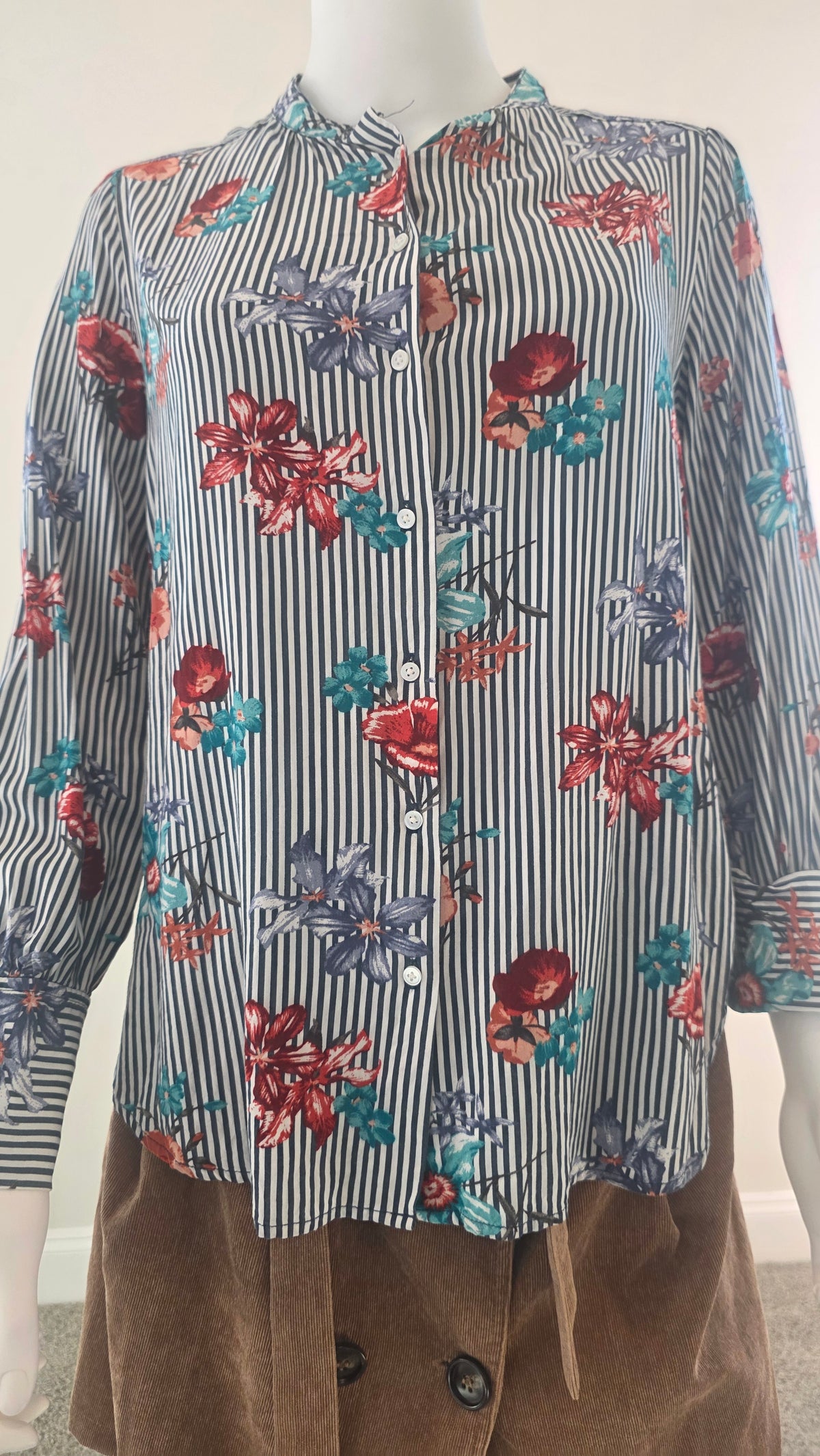 LOFT Floral Stripe Button-Front Blouse – Size S
