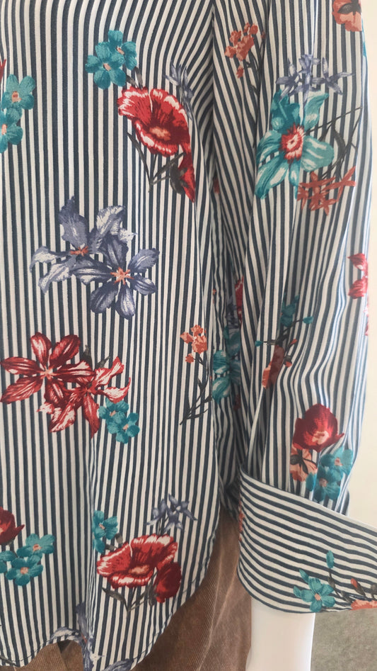 LOFT Floral Stripe Button-Front Blouse – Size S