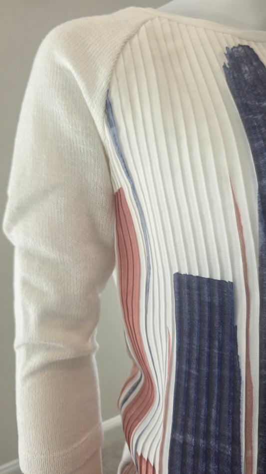 One September Cream Knit Top with Pleated Multicolor Stripes – Size XS
