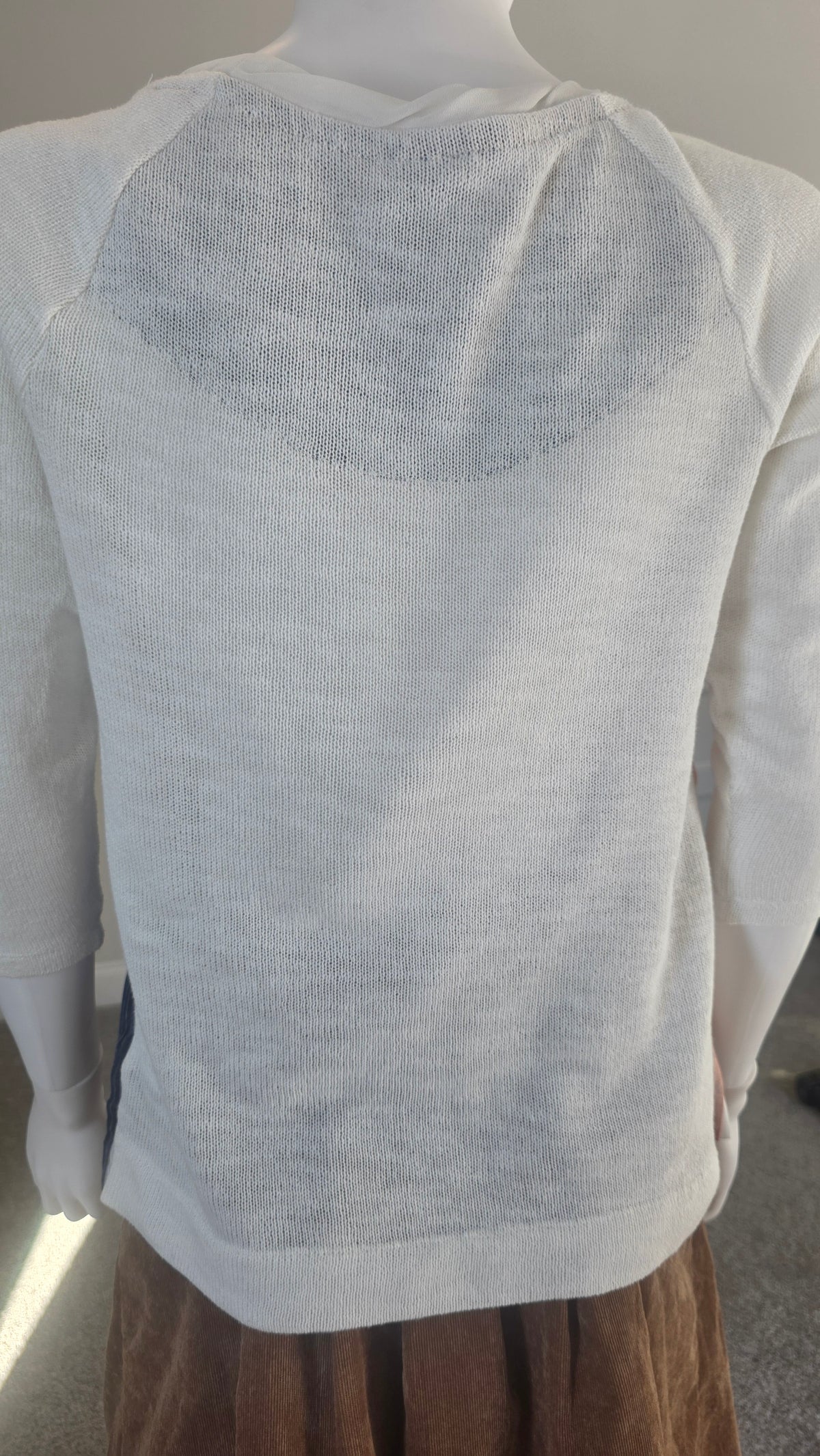 One September Cream Knit Top with Pleated Multicolor Stripes – Size XS