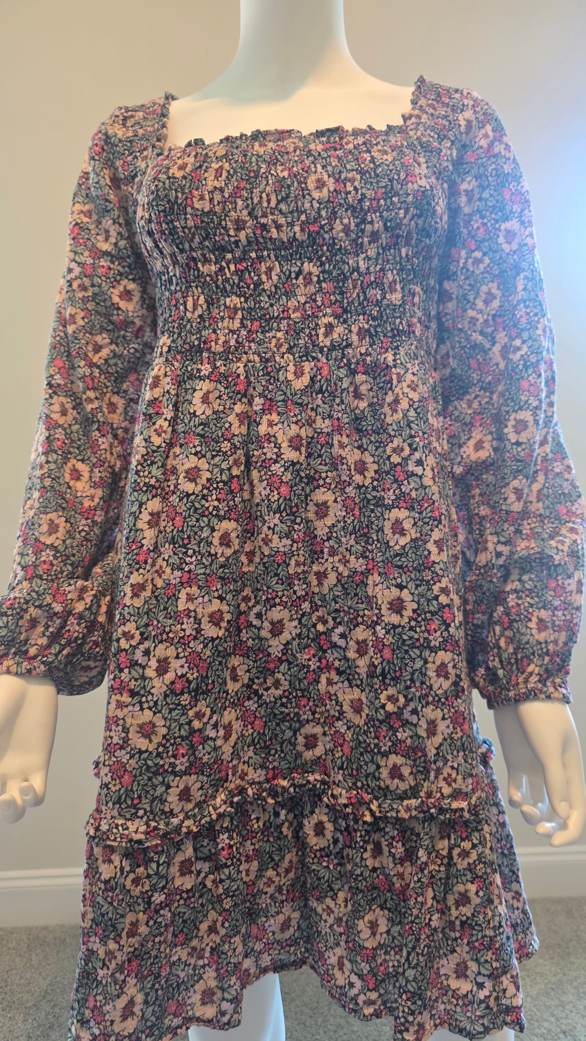 American Eagle Floral Smocked Mini Dress โ Long Sleeve, Size XL