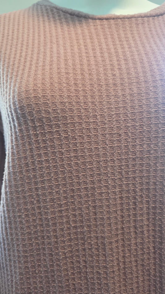 Zenana Dusty Rose Waffle Knit Long Sleeve Top – Size L