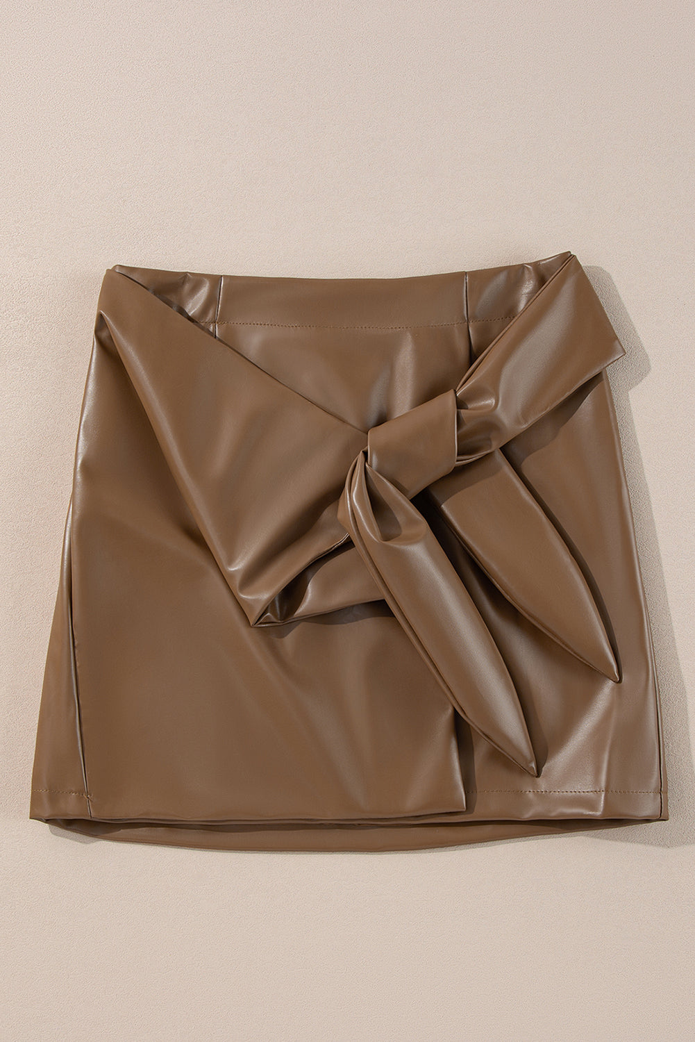 Women's Faux Leather Tie-Wrap Mini Skirt - Olive Green