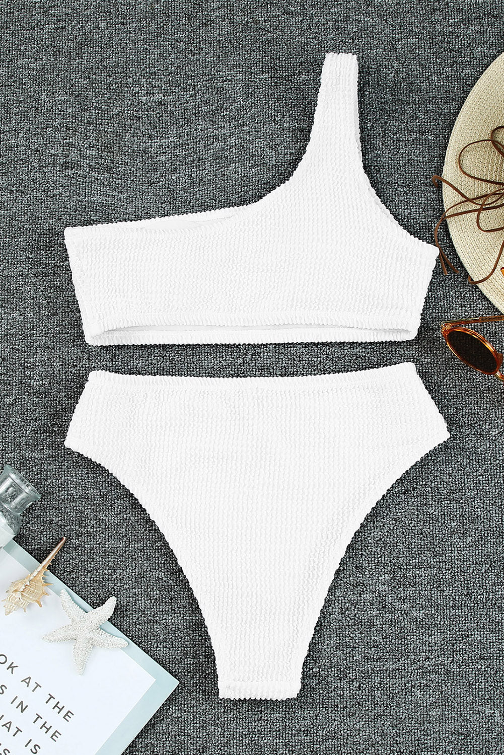 White One-Shoulder Textured Bikini – Minimalist Chic Swimwear