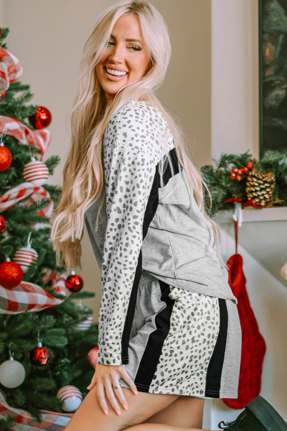 Leopard Sleeve Two-Piece Lounge Set