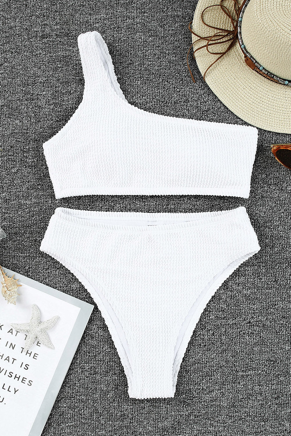 White One-Shoulder Textured Bikini – Minimalist Chic Swimwear