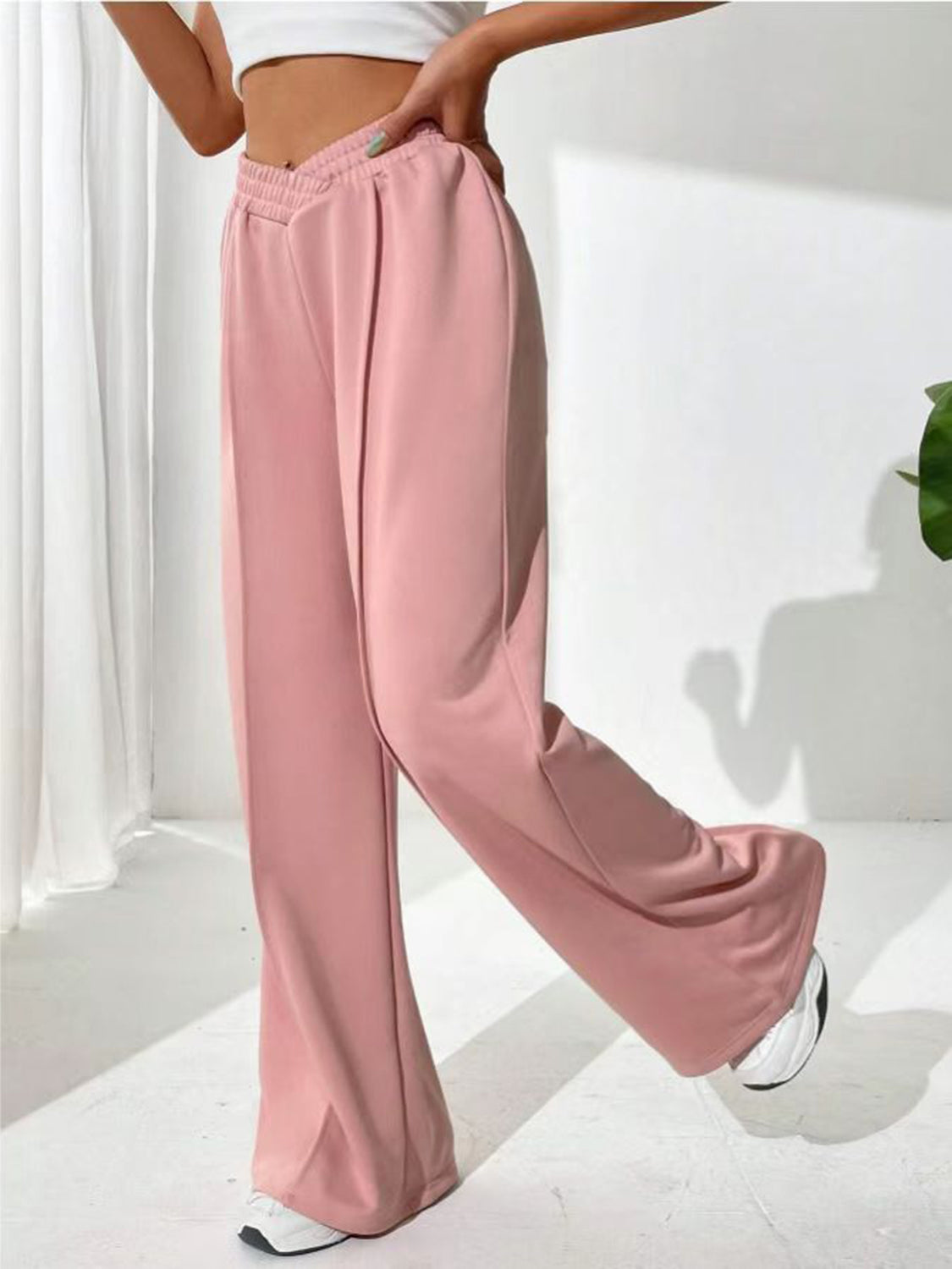 V-Shape Elastic Waist Wide-Leg Pants