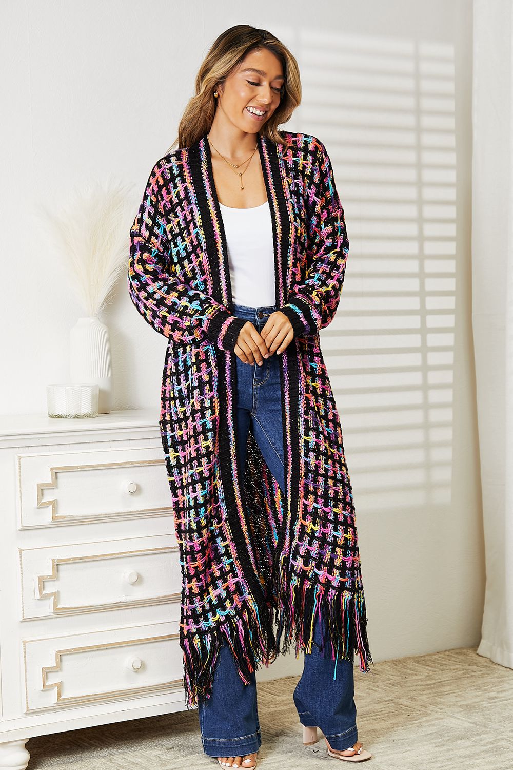 Vibrant Multicolor Fringe Cardigan