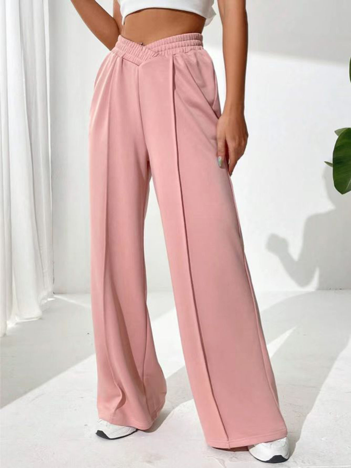 V-Shape Elastic Waist Wide-Leg Pants