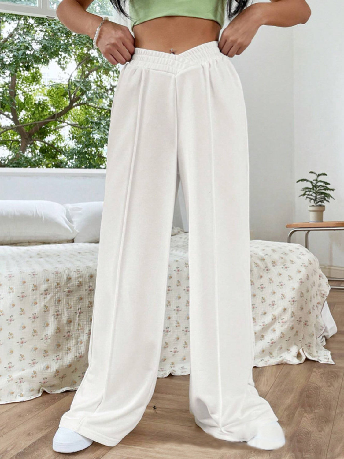 V-Shape Elastic Waist Wide-Leg Pants