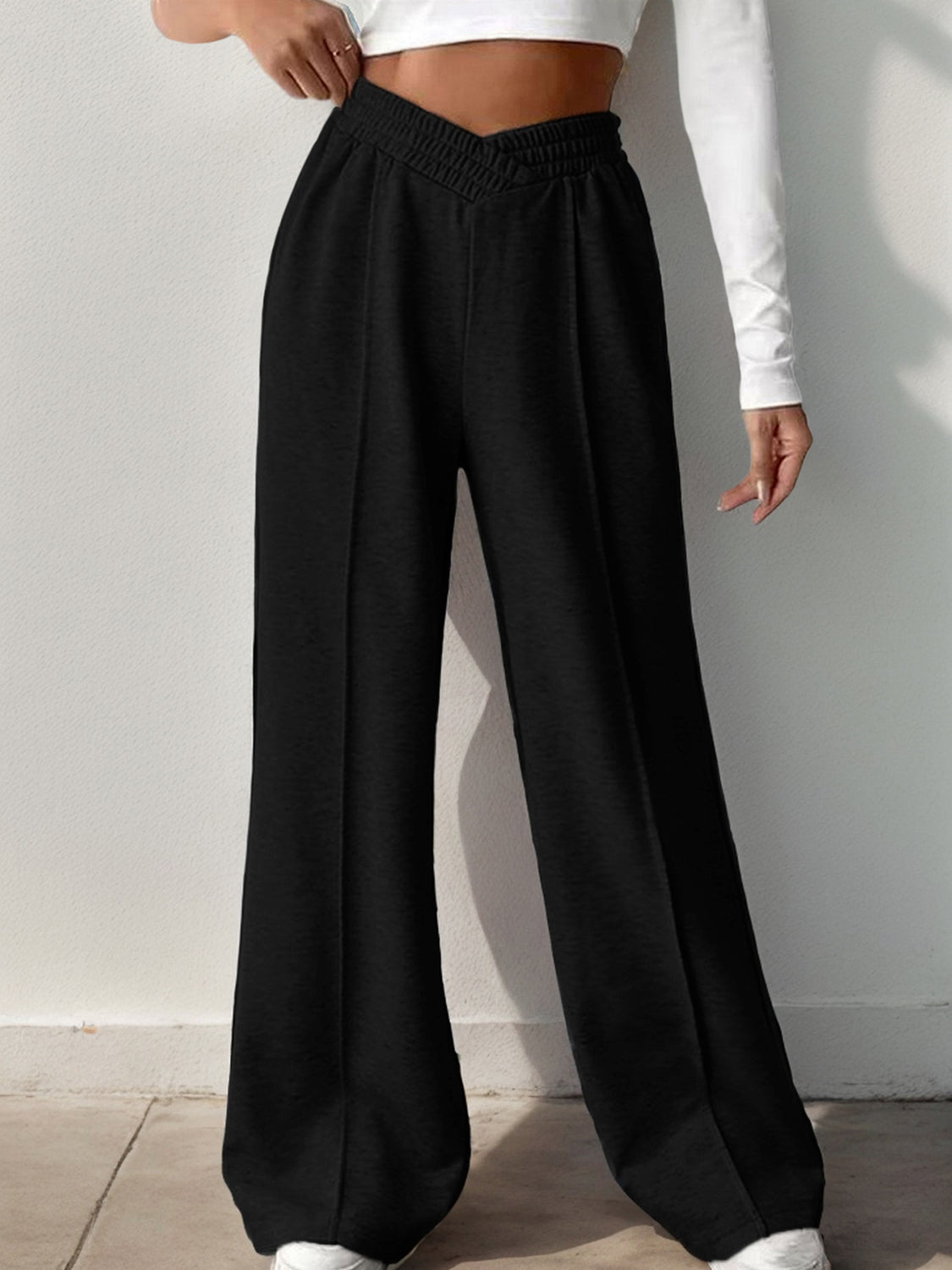 V-Shape Elastic Waist Wide-Leg Pants