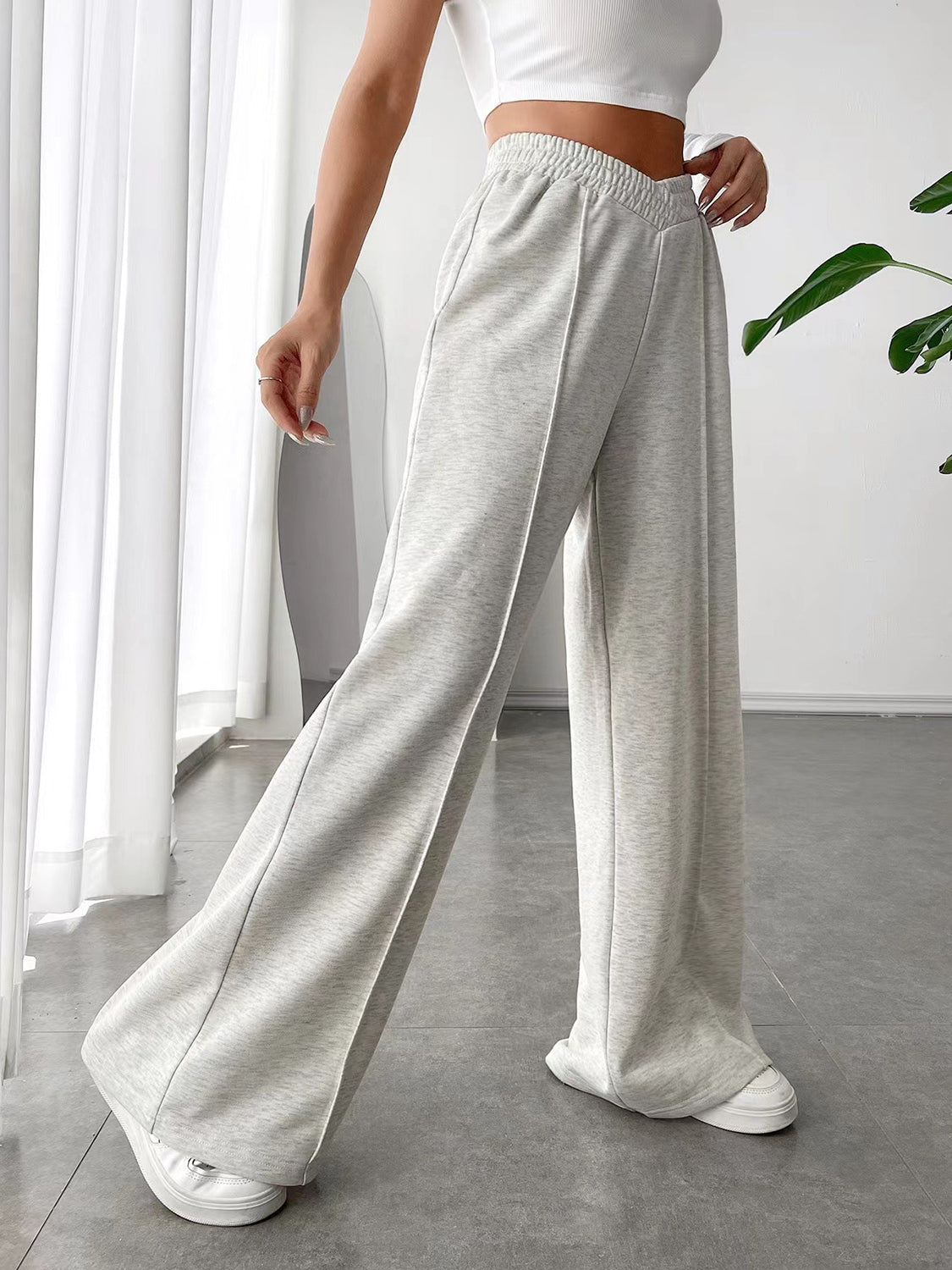 V-Shape Elastic Waist Wide-Leg Pants