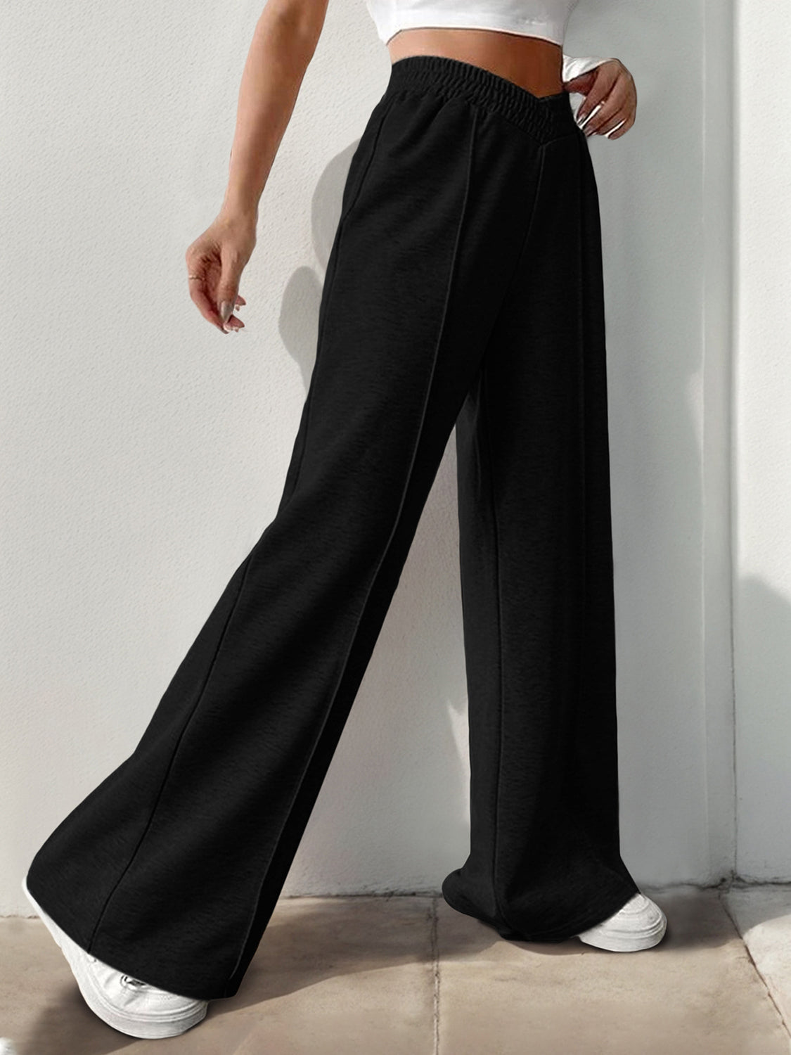 V-Shape Elastic Waist Wide-Leg Pants