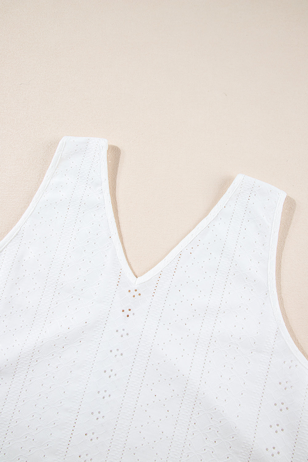 White Eyelet V-Neck Tank Top – Casual and Breezy Summer Staple
