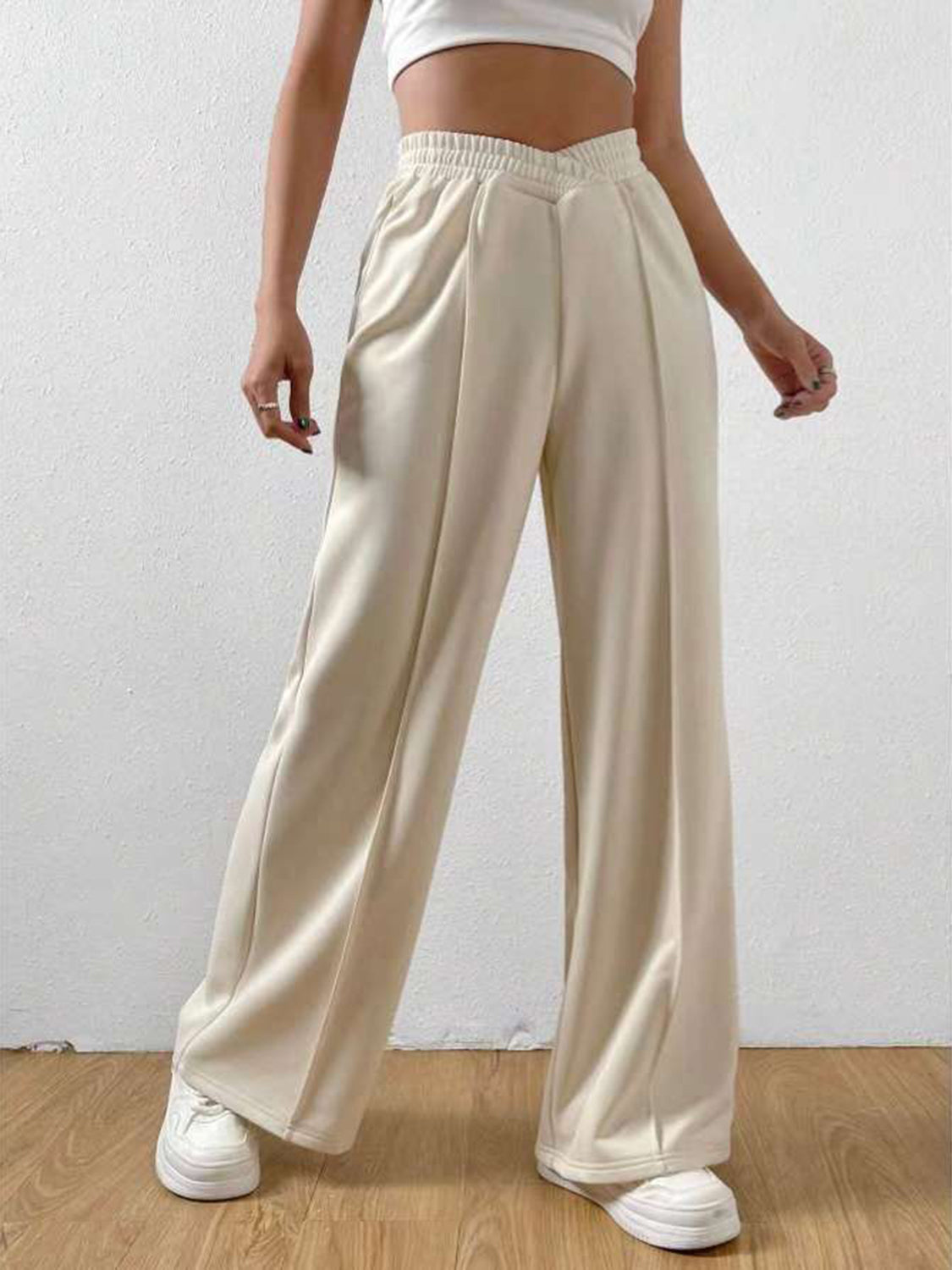 V-Shape Elastic Waist Wide-Leg Pants