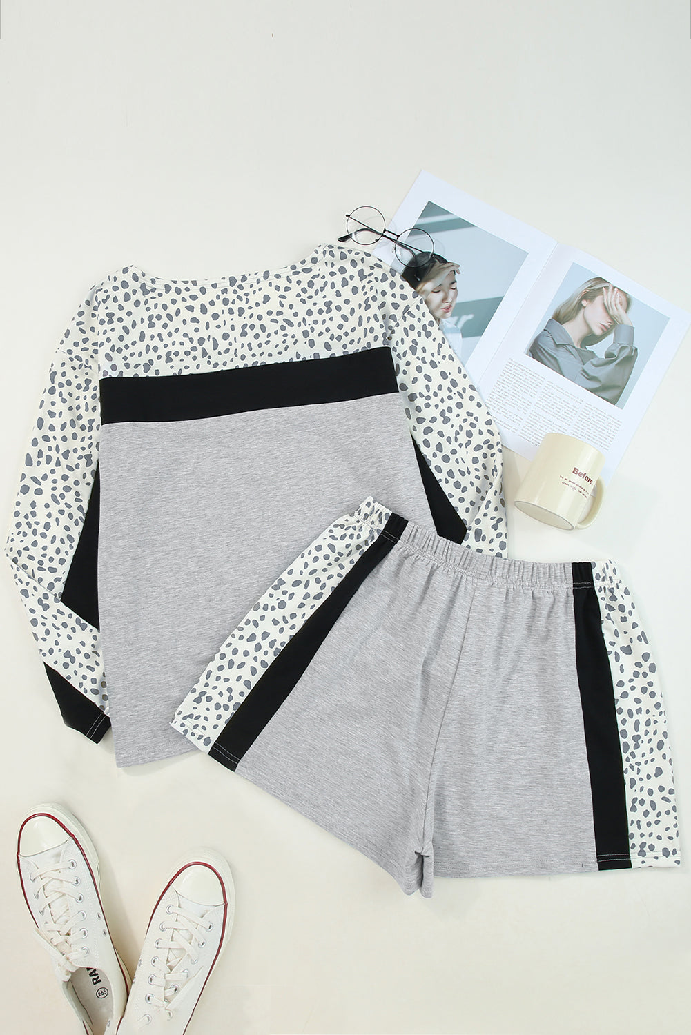 Leopard Sleeve Two-Piece Lounge Set