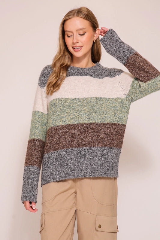 Colorblock Stripe Sweater (Cozy Knit Pullover)