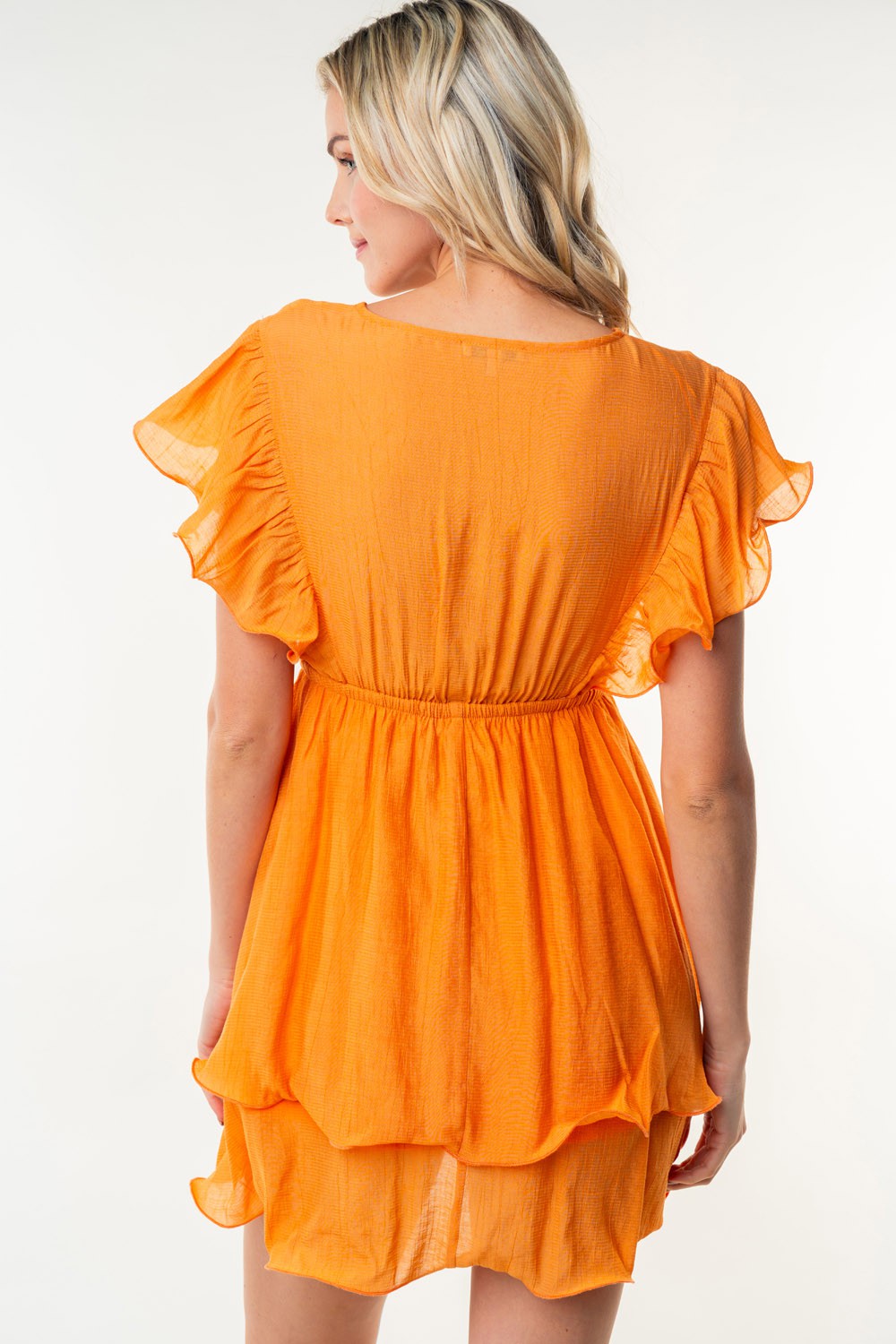 Bright Orange Ruffle Sleeve Mini Dress – Radiate Summer Vibes
