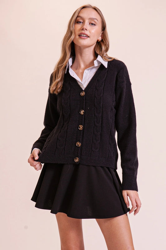 Cable Knit Button-Front Cardigan (V-Neck Sweater | 2 Colors)