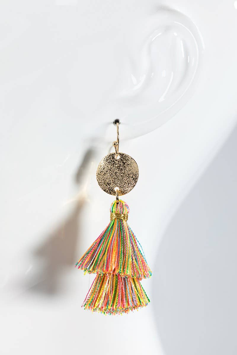 Tiered Tassel Drop Earrings (Gold Disc | 2 Colors)