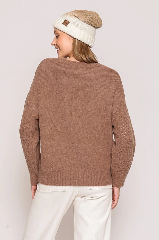 Cable Knit Sweater (Cozy Crewneck Pullover | Mocha Brown)