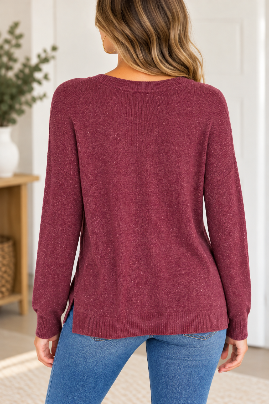 LOFT Burgundy Speckled Knit Sweater – XS (Oversized Fit)