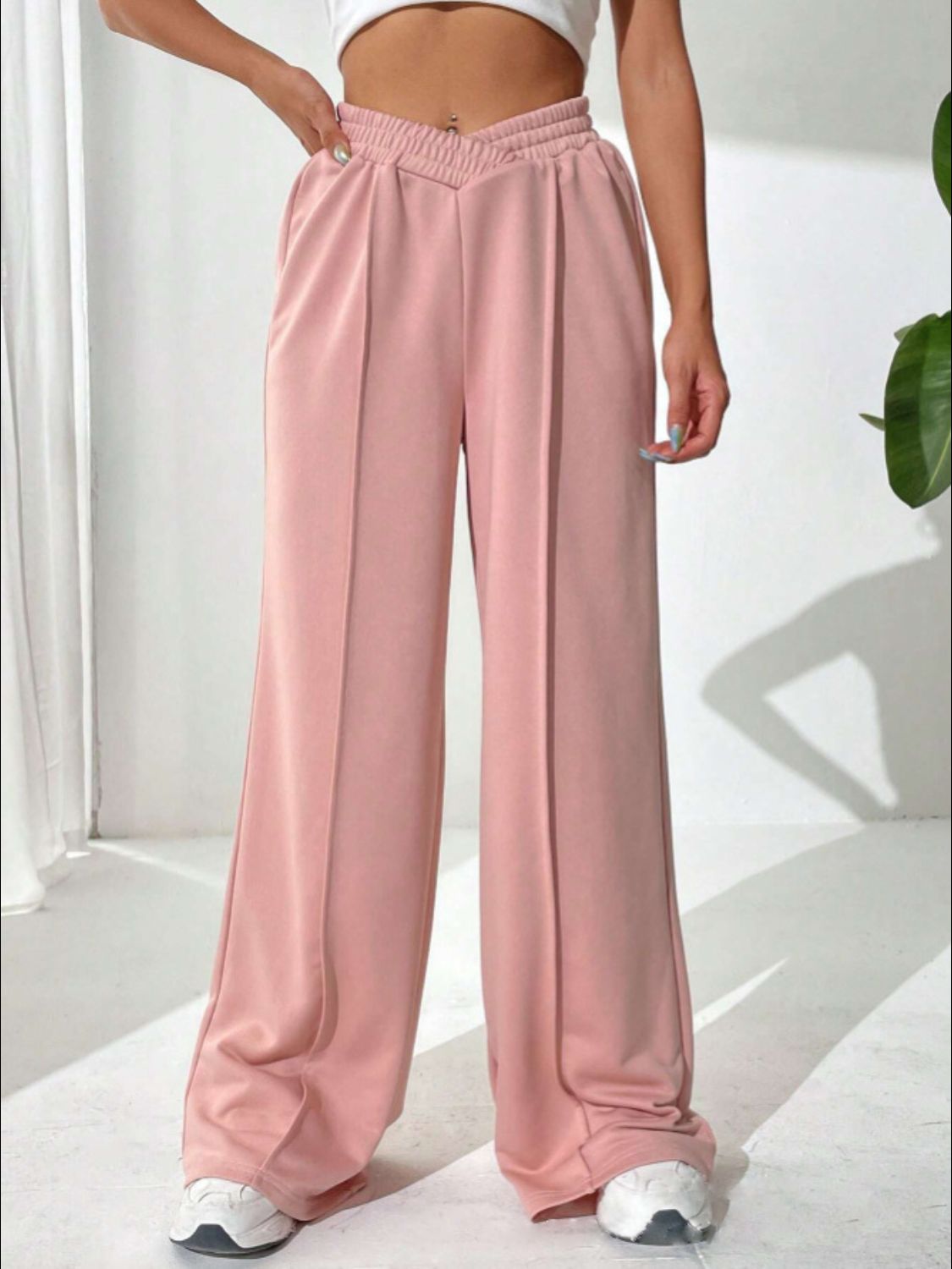 V-Shape Elastic Waist Wide-Leg Pants