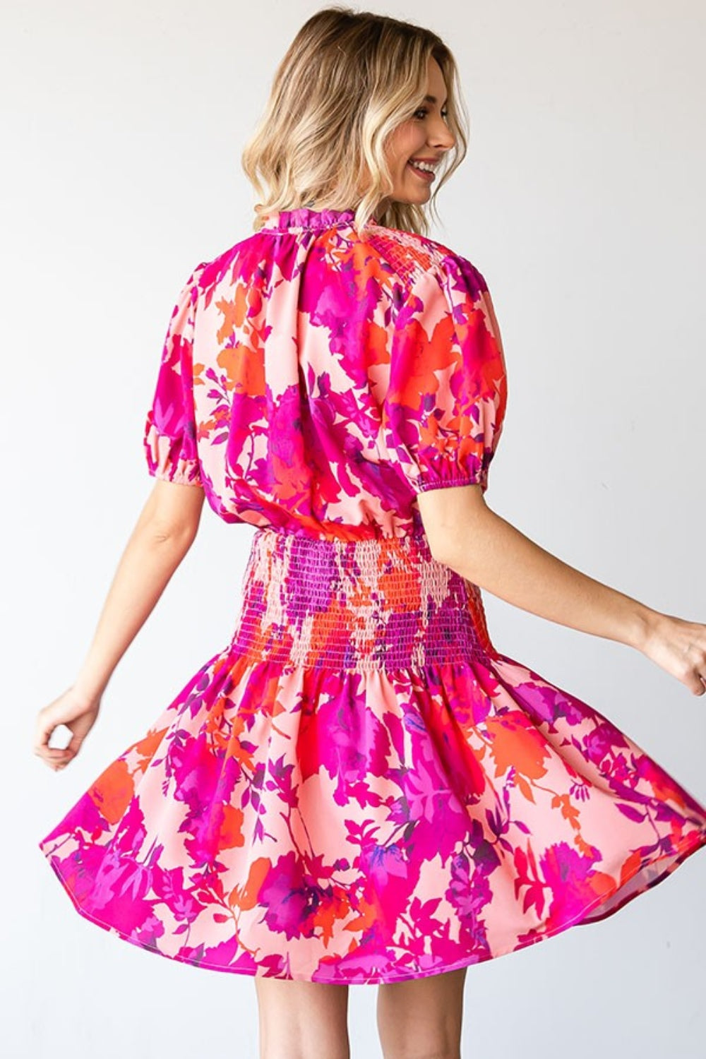 Bold Floral Smocked Mini Dress