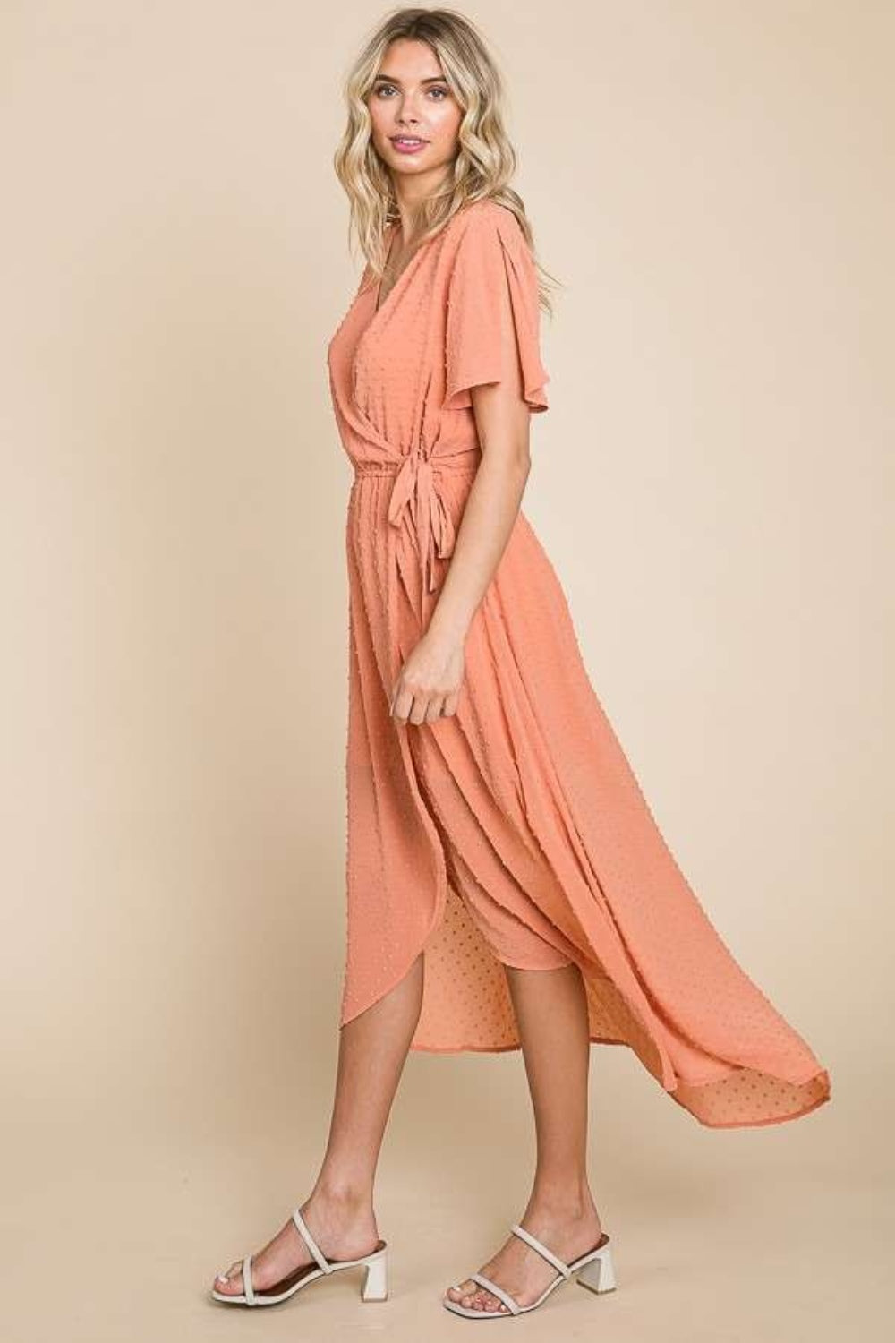 Effortless Elegance Peach Wrap Dress – Perfect for Any Occasion