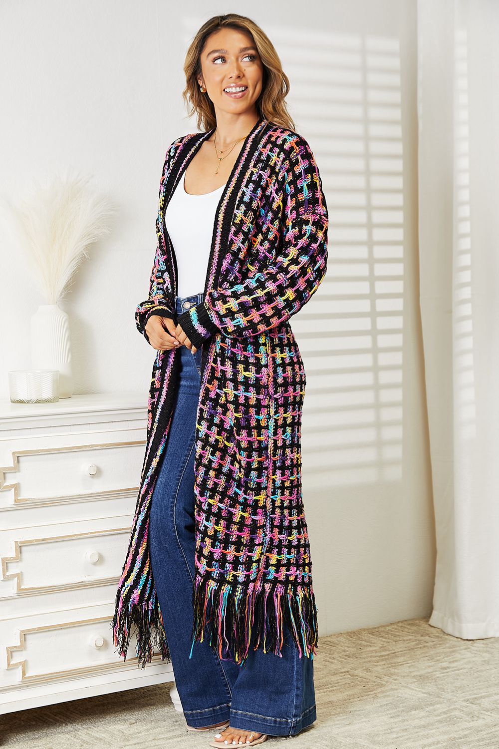 Vibrant Multicolor Fringe Cardigan