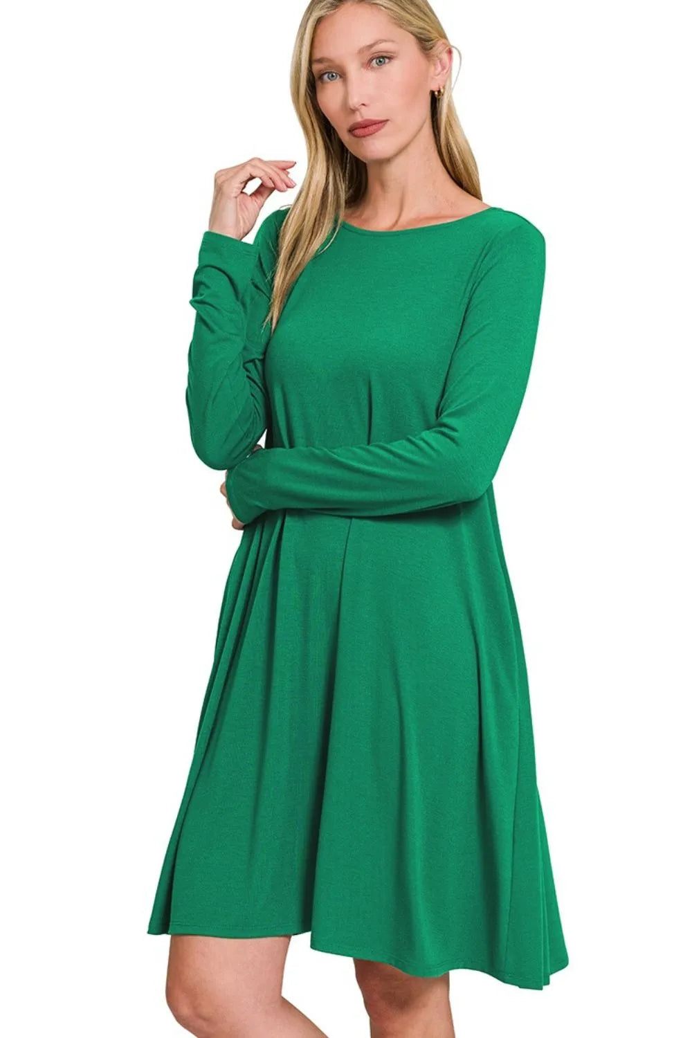 Emerald Green Long Sleeve Swing Dress | Comfy & Flowy Women's Dress The Jetsetter's Closet Emerald Green Long Sleeve Swing Dress | Comfy & Flowy Women's Dress The Jetsetter's Closet