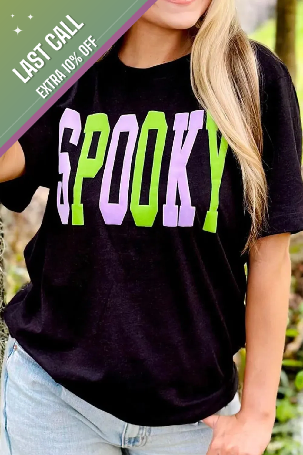 Badged - “Spooky” Colorblock Graphic Tee (Black Halloween T-Shirt)