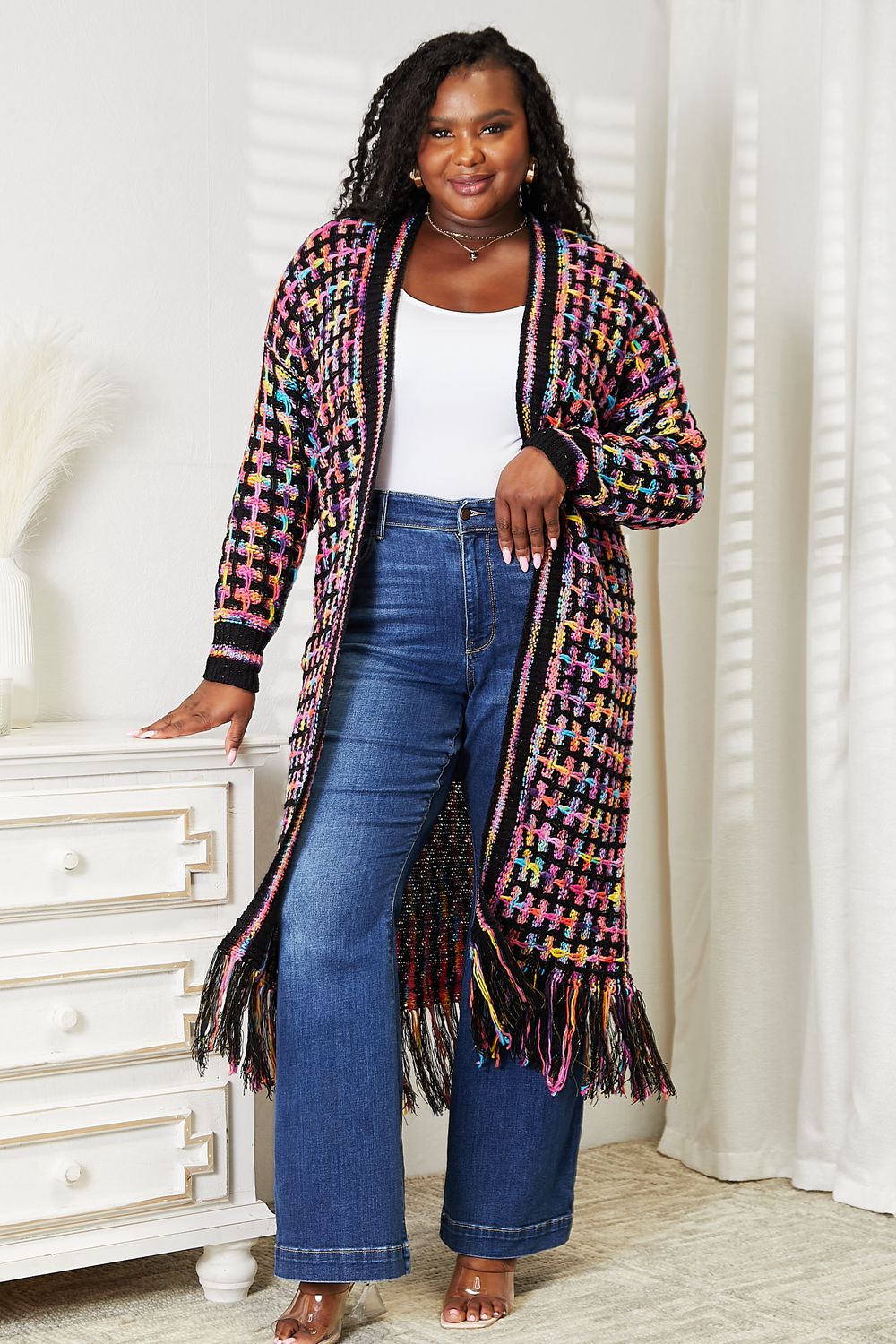 Vibrant Multicolor Fringe Cardigan