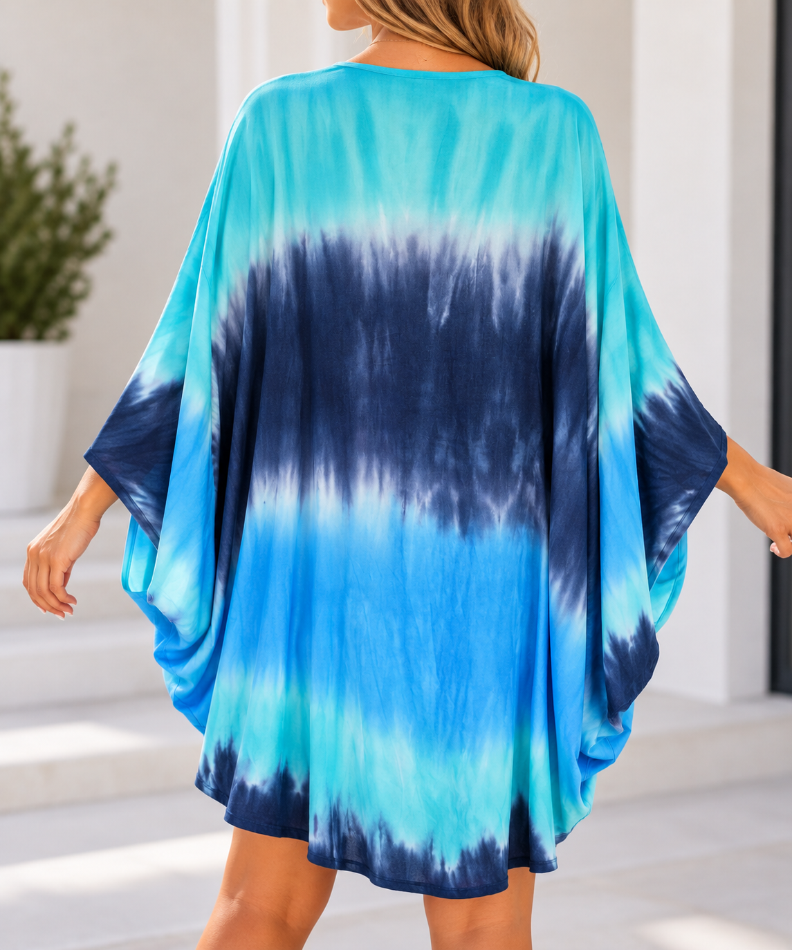 Umgee Turquoise & Navy Tie-Dye Kimono Cardigan – L/XL NWT