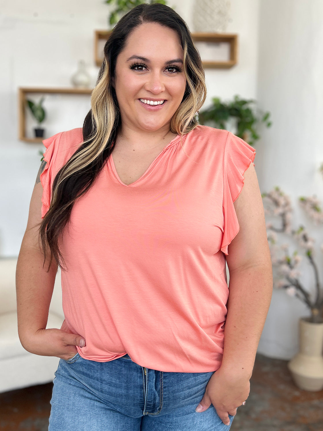 Flutter Sleeve V-Neck Top