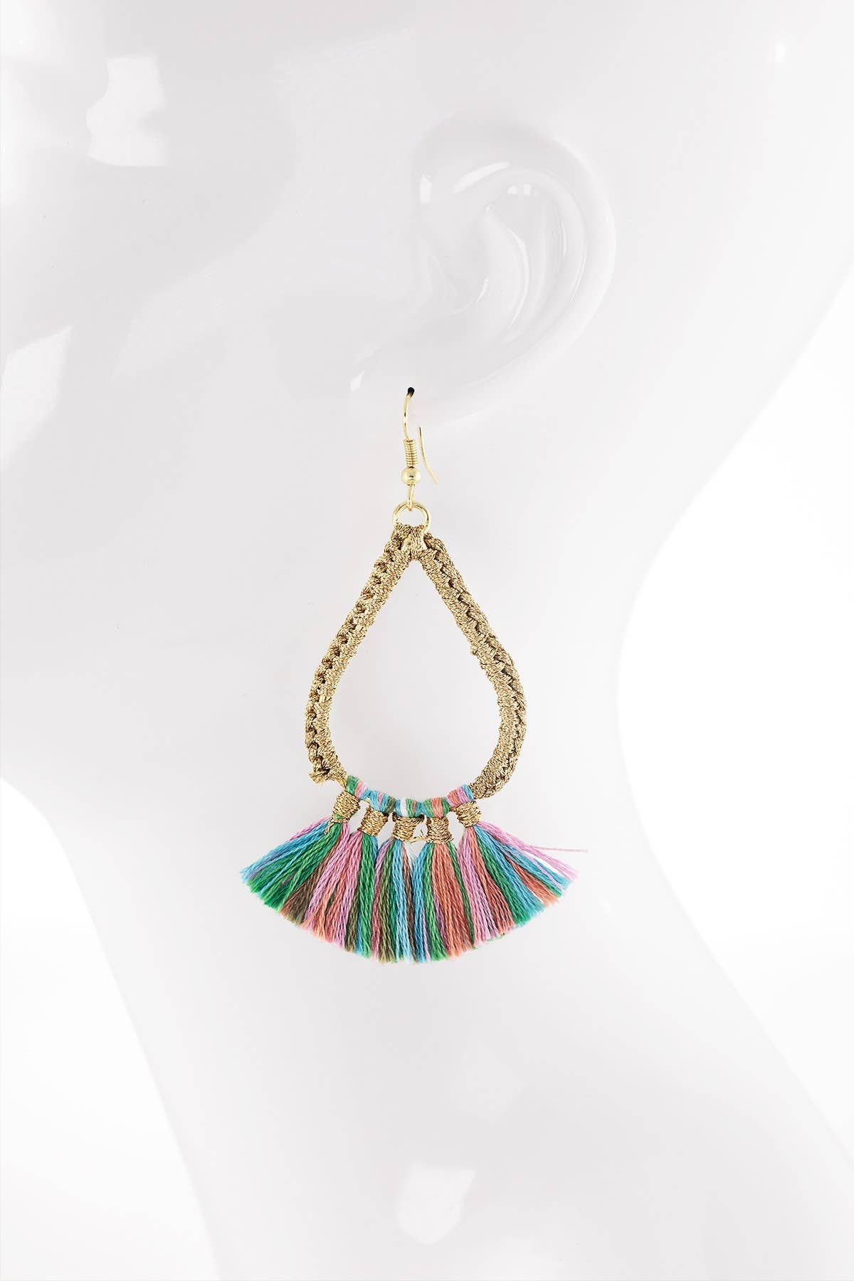 Teardrop Tassel Drop Earrings (Gold Wrapped Hoop | 3 Colors)
