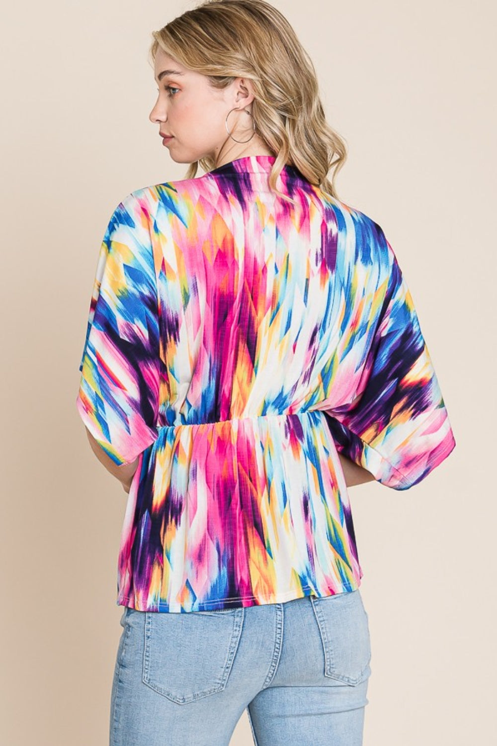 Vibrant Multi-Color V-Neck Blouse – Bold & Beautiful Style