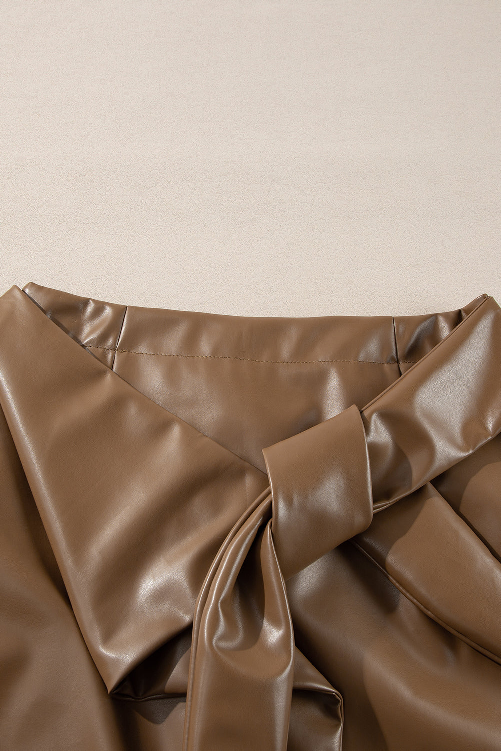 Women's Faux Leather Tie-Wrap Mini Skirt - Olive Green