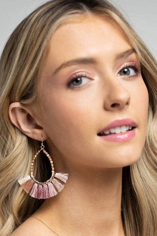 Beaded Tassel Hoop Earrings (Boho Fringe Statement)